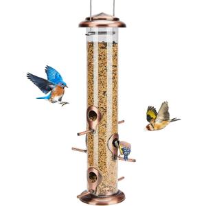 Kingsyard Metal Bird Feeders for Outdoors Hanging, Tube Bird Feeder with 6 Feeding Ports, 15 Inch, Chew-Proof & Weatherproof, Antique Copper