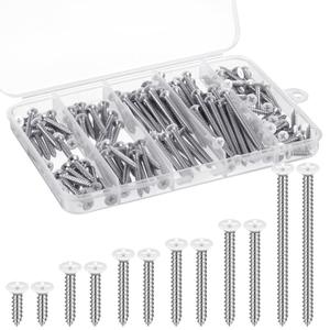 150PCS White Head Screws #6 White Screws for 2.8mm-3.0mm Holes,2,1-1/2,1-1/4,1,3/4,1/2 Size Wood Screws Assortment Kit for Shutters, Book Shelf, Wall Plate, Shiplap, Blank Plates