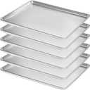 Full Size Commercial Quality Baking Sheet Pan, Bastwe Aluminum Cookie Tray Pan for Oven, Freezer, Bakery, Hotel Restaurant, Thick Steel Rim Prevents Warping (6 Pack, 26 x 18 Inch), 6pk Full Size Sheet