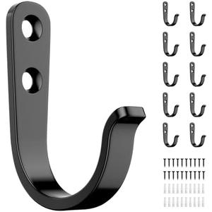 jockcaras 10Pcs Wall Hooks for Bathroom, Kitchen, Closet, and Garage - Black Metal Hooks for Hanging Coats, Towels, Hats, Keys, Bags, and Coffee Cups - Holds Up to 40 lbs