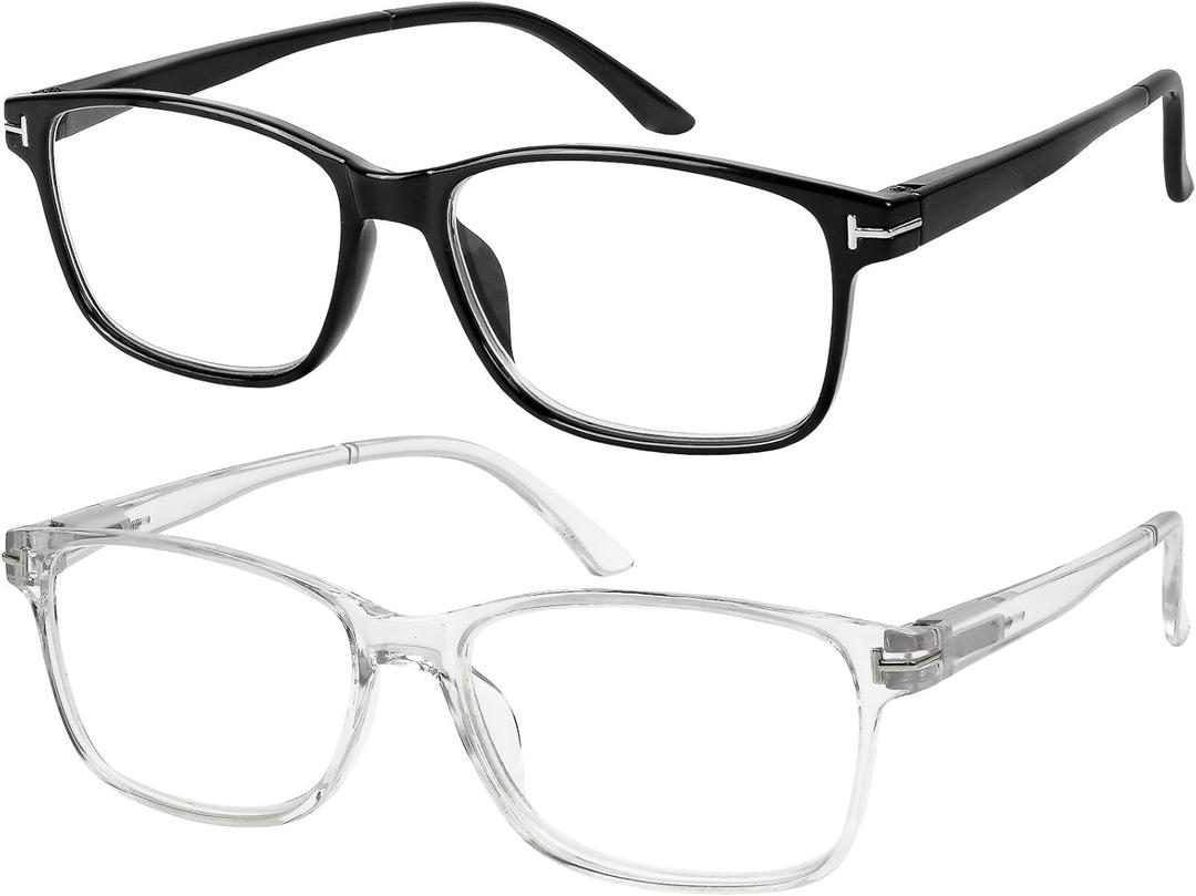 Success Eyewear Computer Glasses 2 Pairs Anti Glare Classic Reading Glasses Quality Comfort Glasses for Men and Women Set of 2 Crystal and Shiny Black 1.5