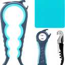 Otstar Latest Jar Opener for Seniors with Arthritis, Weak Hands, Multi-function Bottle Opener with Non Slip Rubber Jar Opener Gripper Pad and Corkscrew Wine Opener (Blue and Grey)