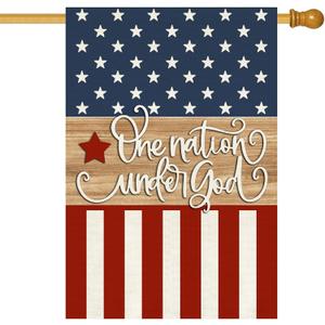 Baccessor Patriotic 4th of July House Flag 28 x 40 Inch Double Sided Burlap One Nation Under God Memorial Day Independence Day Large Yard Flag Holiday Farmhouse Seasonal Outdoor Outside Decoration