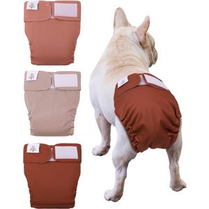 CuteBone Washable Dog Diapers Female No Tail Hole 3 Pack Reusable Doggie Period Training Pants for DockedTail Frenchie French Bulldog Boston Terrier Without Tail WWD22M, Medium