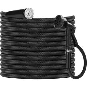 MultiOutools Lightweight Garden Hose, 25FT Water Hose with Free Nozzles Flexible Patio Garden Hose with Solid Brass Fittings Durable Kink Free for Outdoor Hose (Black)