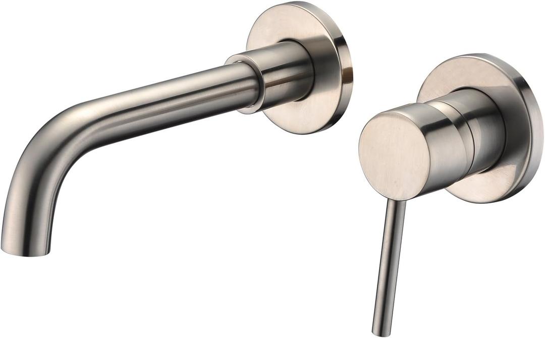 Sumerain Wall Mount Bathroom Faucets Brushed Nickel,Single Handle Wall Mount Faucet with Brass Rough-in Valve (Right-Handed)