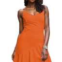 Women’s Sexy Mini Slip Dress Casual Straps Ruffle Short Dresses Bodycon Sleeveless Club Party Beach Homecoming Orange (Orange, XL)