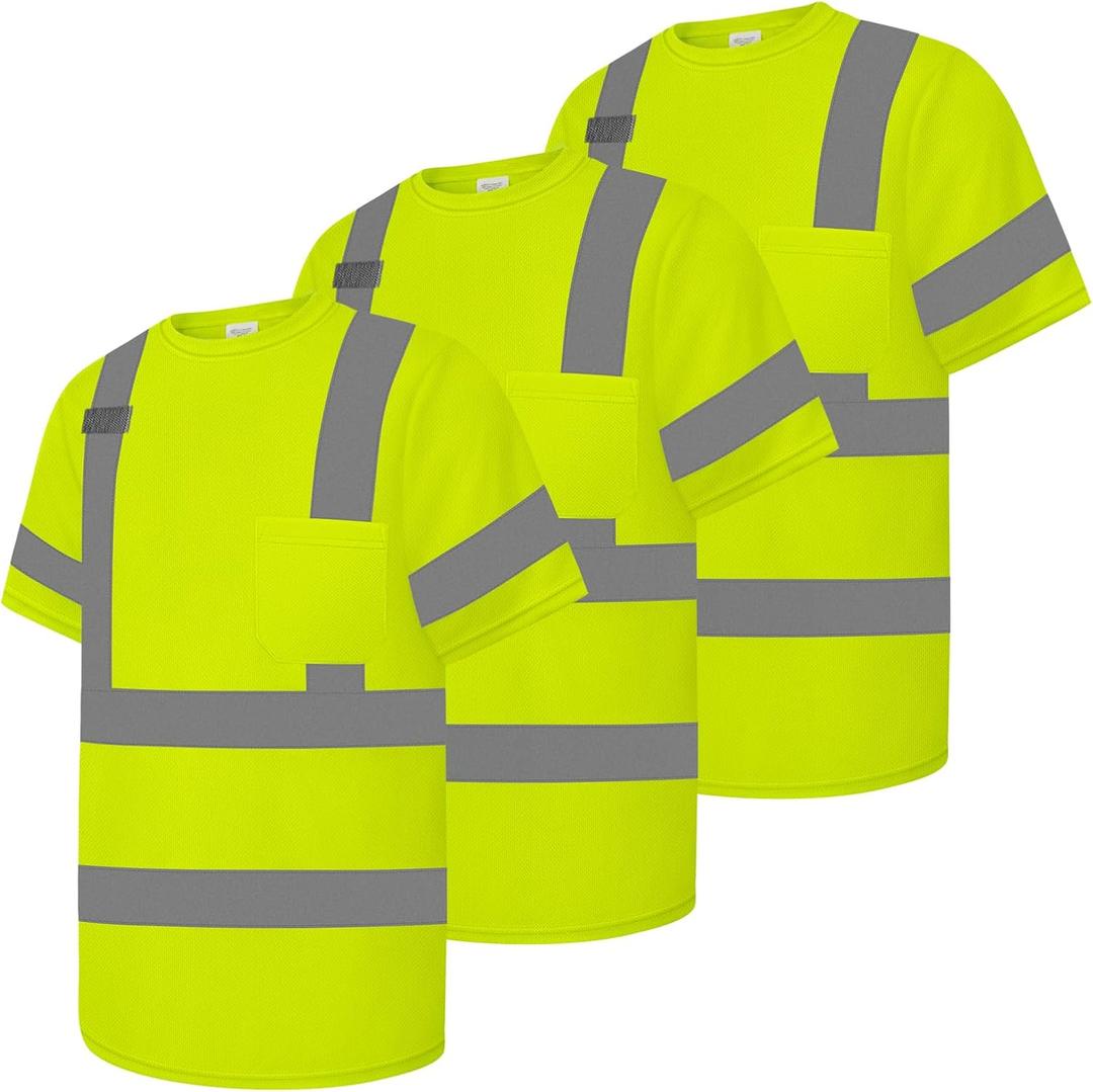Class 3 High Visibility Shirts for Men Women, Short Sleeve Hi Vis Work Shirts, Constrcution, Roadwork, Utility, Yellow Small 3Pcs (Yellow, S)