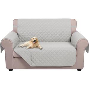 U-NICE HOME Loveseat Sofa Cover Reversible Couch Covers for 2 Cushion Couch for Dogs Furniture Protector Cover with Elastic Straps Water Resistant(Loveseat Small, Light Grey/Light Grey)