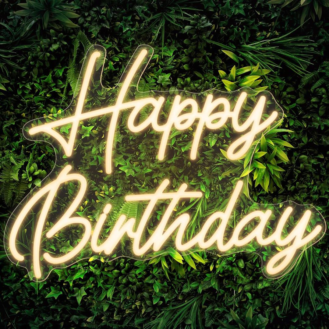 Kavaas Happy Birthday Neon Sign 16.5" x 12.2", Small Neon Happy Birthday Sign for Backdrop with Dimmable Switch - Birthday Light Up Sign Party DecorationWarm White