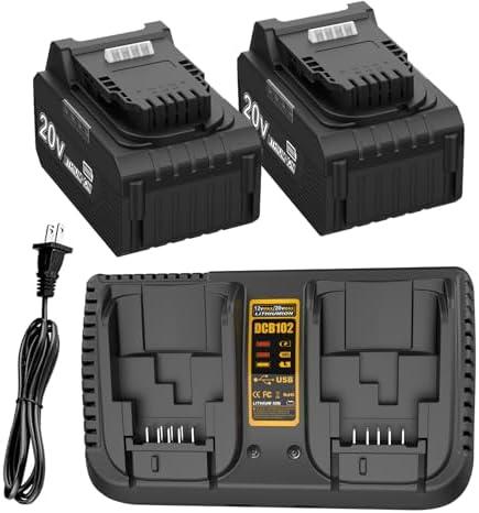 Bakipante 2 Packs 6.5Ah DCB200 Batterry and Charger Set Replacement for Dewalt 20V Max DCB200 DCB204 DCB206 DCB203, Compatible with Dewalt 20 Volt DCD DCF DCG Cordless Power Tools