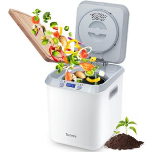 Electric Composter for Kitchen: Smart Compost Bin Outdoor/Indoor, Odorless/Auto-Cleaning/Intelligent LED Display, 2.5L Auto Garbage Disposal Home Countertop Composting Bin, Turn Waste into Fertilizer (White)