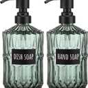 Segbeauty Glass Soap Dispenser Set, 2 Pack 15.2oz Farmhouse Kitchen Decor Stainless Steel Pump Bottles, 450ml Refillable Shower Bottle Hand Soap Dispenser for Modern Home Bathroom Western Decor Green