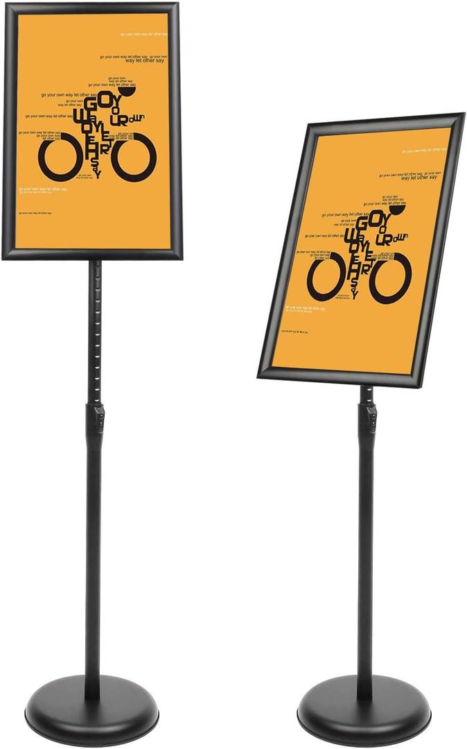 DISPLAYSWORKER Adjustable Poster Sign Stand 11 x 17,Floor-Standing Sign Holder with Heavy Duty Pedestal,Aluminum Snap-Open Frame, Vertical and Horizontal View Sign Displayed, Black (11 x 17) (11-x-17-inch)