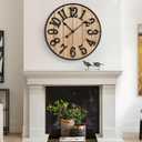 Large Wall Clock 16IN, Silent Metal Wood Style Wall Clocks Battery Operated for Living Room Decor, Farmhouse Big wall Clock, Outdoor
