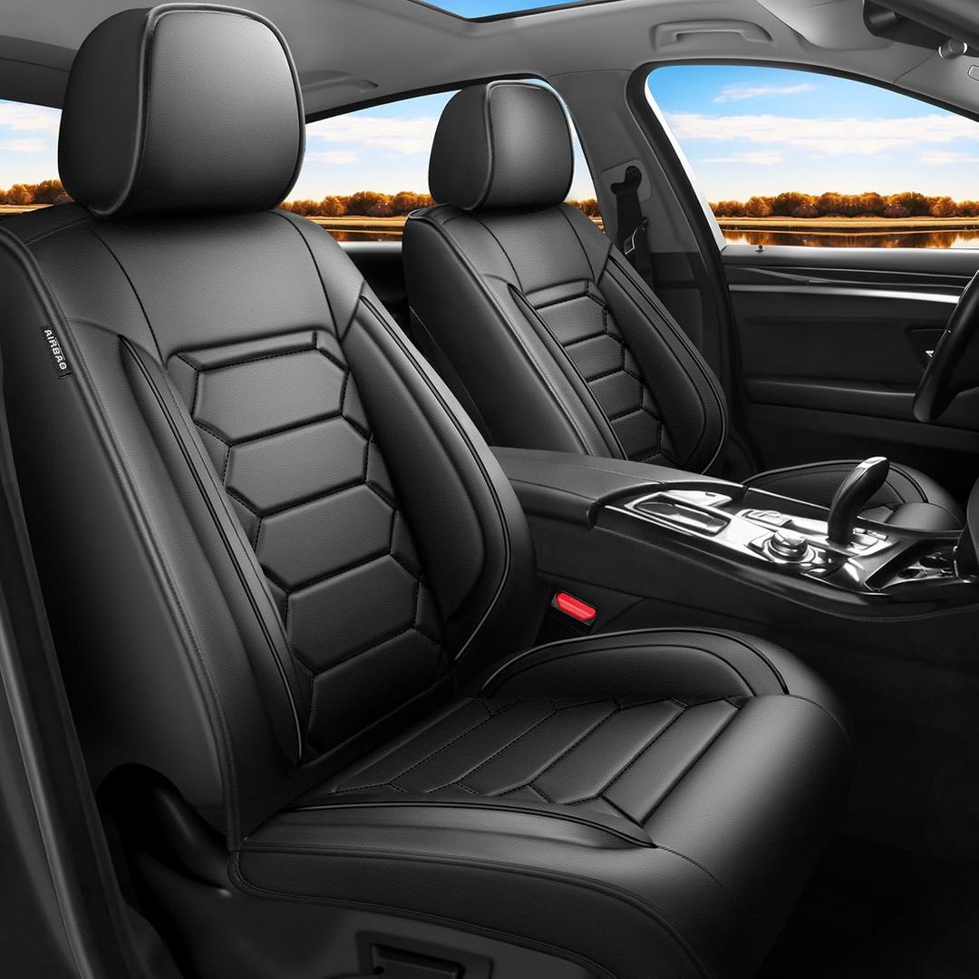 Fit Traverse Car Seat Covers (5 Seats Full Set) Compatible with Chevy Traverse 2018-2024 2025 2026-Full Coverage Breathable Leather, Airbag Compatible, Waterproof & All-Weather,Black