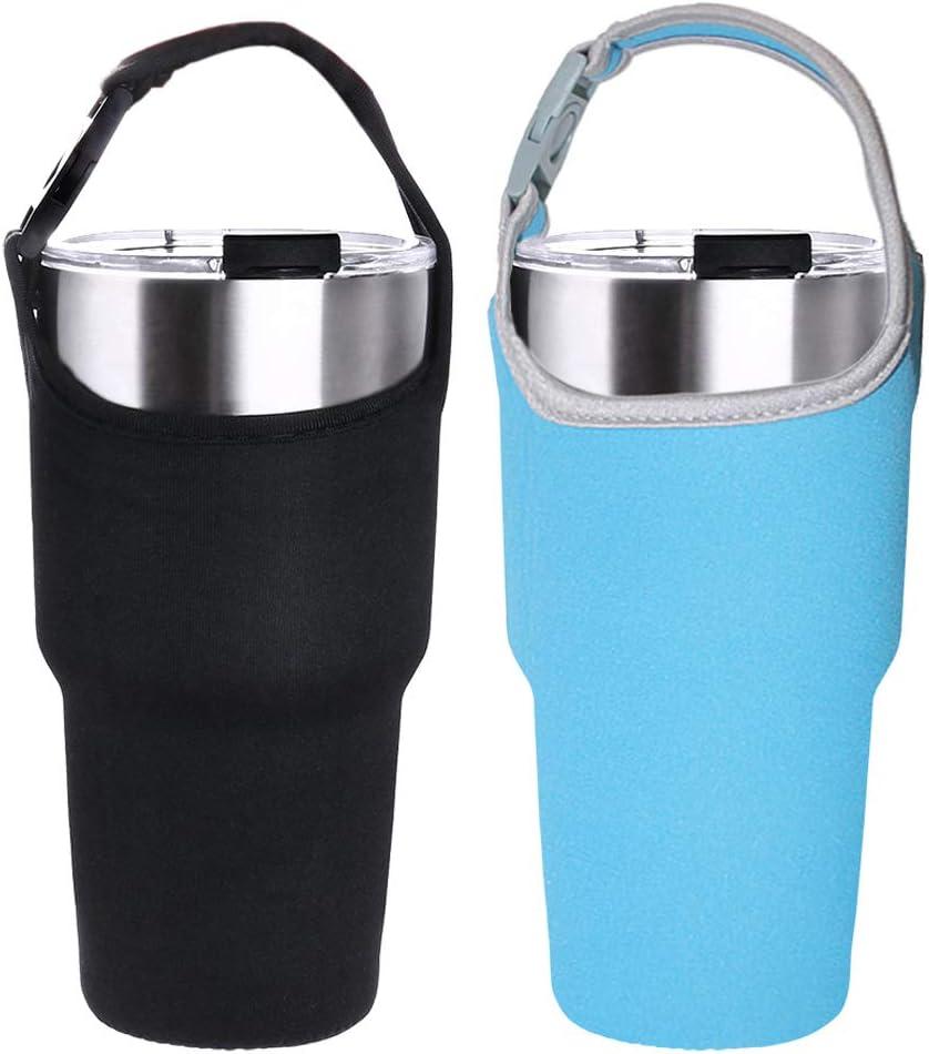 2 Pack Tumbler Carrier Holder Pouch for All 30oz Stainless Steel Travel Insulated Coffee Mug,DanziX Neoprene Sleeve with Carrying Handle,Fit for YETI Rambler Ozark Trail Rtic and More-Black Blue
