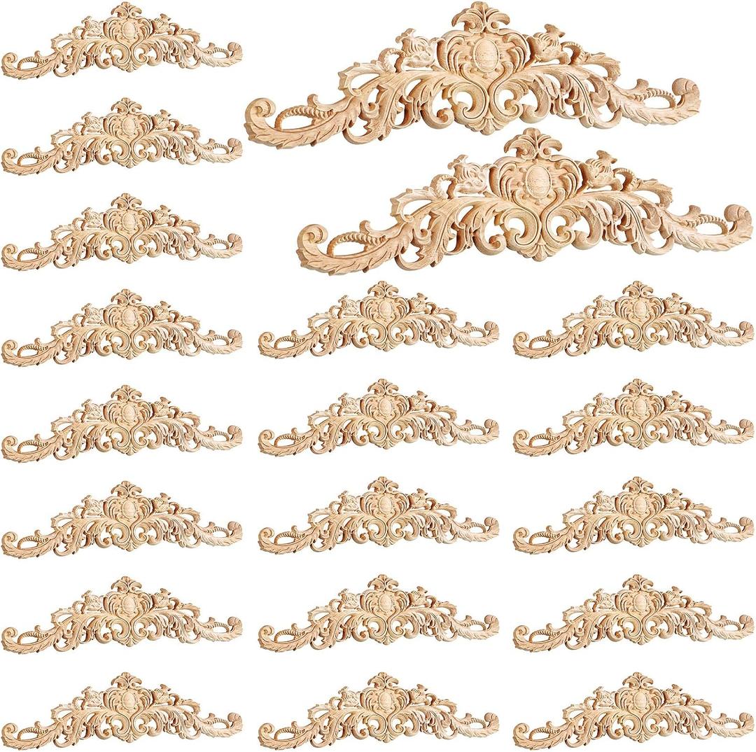 20 Pcs Long Wooden Carved Appliques Onlays Appliques for Furniture Carved - DIY Decorative Wood Carving Decals for Wall, Cupboard Door, Bed Cabinet Door Decor(Rustic)