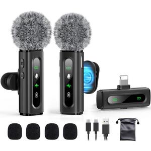 Wireless Lavalier Microphone for iPhone Recording Clip-on Mini Mic for iPhone/for iPad Video Recording with Rotatable Clip&Denoise Recording, Portable Mic Set for Content Creators (Without Charging Case, Matte Black)