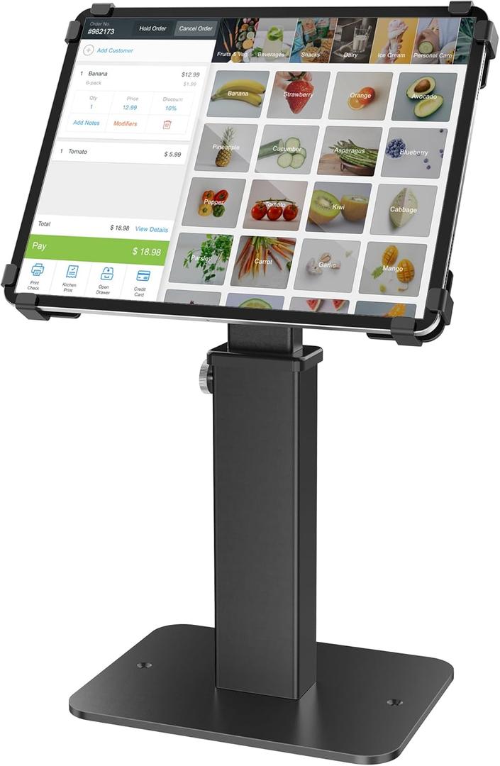 AboveTEK Anti-Theft iPad Kiosk Stand, 360 Rotation & Adj. Height 8.3"13.4", Heavy-Duty Steel & Aluminum, Fits 9.7"-13" Tablets, Security Retail POS Tablet Stand for Business & Commercial Use (Black)