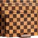 Checkered Cutting Boards for Kitchen, Wooden Cutting Board Set, Acacia Chopping Board with Juice Grooves & Handles, Butcher Block Serving Tray for Meat, Vegetables and Fruits, 3pcs