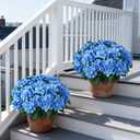 FOTEEWL Artificial Hydrangea Flower Topiary Trees - 2 Sets Faux Silk Flower Potted Plant, UV Resistant Fake Outdoor Hydrangea Bush for Front Door, Farmhouse,Garden, Porch Decor (Blue)
