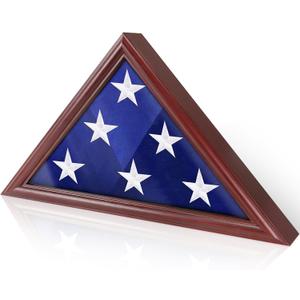 Flag Display Case - 5' x 9.5' Funeral & Military Flag Shadow Box with HD Tempered Glass and Wall Mount, Folded Triangle Flag Holder Frame for Veterans, Red Flag Display Case - 5' x 9.5' Funeral & Military Flag Shadow Box with HD Tempered Glass and Wall Mount, Folded Triangle Flag Holder Frame for Veterans, Red