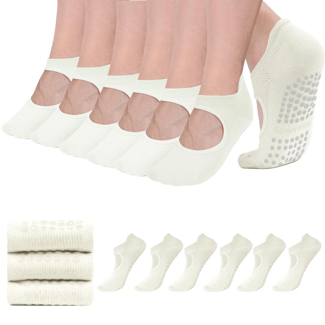 AUHUAYAO pilates socks with grips for women yoga socks for women non slip dance socks pure barre socks yoga sets ballet grip socks socks with grips (US, Alpha, One Size, Regular, Regular, 6, white) (White)