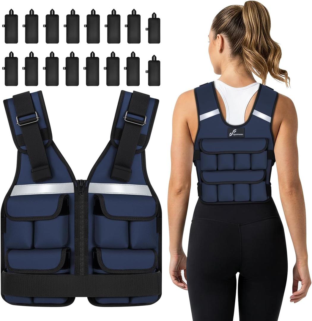 Sportneer Adjustable Weighted Vest Weights: 2lb-30 lbs Washable Weight Vest for Walking 16 In 1 Fast Adjust Rucking Vest for Women and Men Home Gym Running Jogging Strength Training Vests