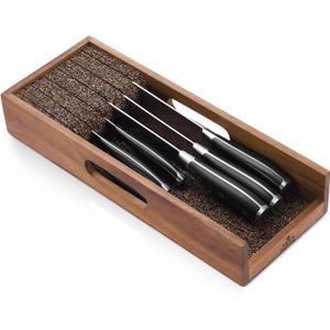 Enoking Knife Drawer Organizer Insert, In Drawer Knife Block, Acacia Wood Knife Holder with Cork Dividers For Kitchen Chef Steak Knife Storage Keep Drawer Tidy (Acacia Wood, 15 x 5.9 x 2.6 In)