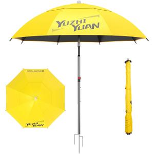 Exclusive Black Coating Outdoor Patio Umbrella, 7.2FT Adjustable Tilt Sun Shade Beach Table Umbrella, Heavy-Duty Nylon Canopy & Carry Bag, UV Protection Yard Umbrella for Fiushing Pool Garden (Yellow)