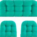 Wicker Chair Cushions of 3 Pieces Waterproof Tufted Outdoor Seat Cushions for Patio Furniture Sofa Settee Couch,1 Loveseat and 2 U-Shaped Cushions,Teal
