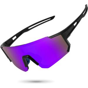 STORYCOAST Polarized Sports Sunglasses for Men Women,Driving Fishing Cycling Mountain Bike Sunglasses UV400 Protection (1-(a)black Frame-purple Mirror Lens)