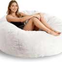 Faux Fur Comfy Bean Bag Chair Cover (No Filler), Fluffy Stuffed Animal Storage Bean Bag Covers Large Sofa for Adults, Premium Furry Fuzzy Chair for Living Room Bedroom, Beige