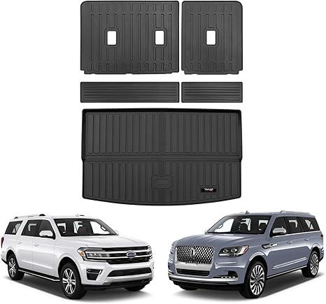 for 2018-2024 2025 Ford Expedition Max/Lincoln Navigator L Trunk Cargo Liners and 3rd Backrest Mat TPE Rubber Protection Mat Accessories (Only Fit MAX Or L)