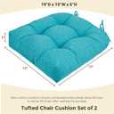 FUNHOME Tufted Patio Chair Cushions Set of 2,Rounded Back 19 x19x5 Inch,Water Resitant Outdoor Seat Cushion with Ties,Fade Resistant Wicker Chair Cushion for Garden Furniture(Dots Blue)