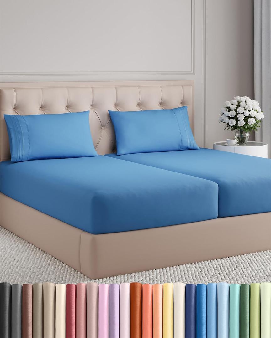 Split King Size 5 Piece Sheet Set - Comfy Breathable & Cooling Sheets - Hotel Luxury Bed Sheets for Women & Men - Deep Pockets, Easy-Fit, Soft & Wrinkle Free Sheets - Royal Blue Oeko-Tex Bed Sheet Set