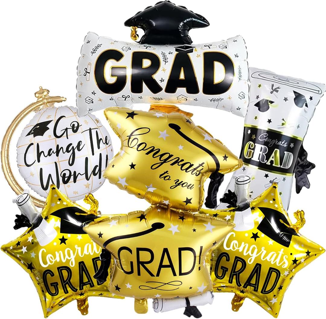 6pcs Congrats Grad Balloons, Graduation Balloons Class Of 2026, Graduation Foil Balloons For College High School Grad Party