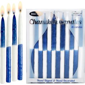 Rite Lite Natural Chanukah Candles, Pack of 45 Candles, Hanukkah Candles Bulk, Two Tone Hanukkah Candles for Menorah (Blue & White)