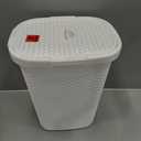 Mind Reader 60L Slim Laundry Hamper, Clothes Basket, Lid, Wicker Design, Plastic, 17.65"L x 13.75"W x 24.15"H, White