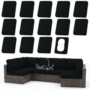 hyha Waterproof Outdoor Cushion Covers for Patio Furniture, Stretch Patio Chair Cushion Slipcovers, Coated UV Resistant Replacement Seat Covers, Solid Color (Black, 14PC)