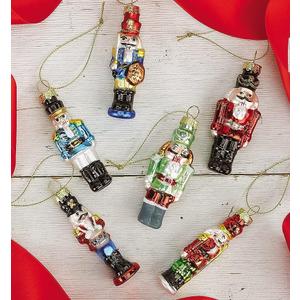 Lillian Vernon Glass Nutcracker Christmas Ornaments - Set of 6, 6 Designs, Hand Blown, Mini Tree Decorations, Festive Home Decor,