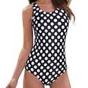 Athletic One Piece Bathing Suits High Waisted Womens Swimwear Ladies Swimsuits for Women Tummy Control Black-Point US _S
