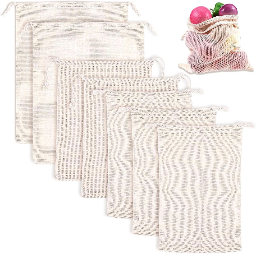 Lusofie 7-Pack Reusable Organic Cotton Mesh Produce Bags [3 Sizes] - Eco-Friendly Washable Grocery Bags with Drawstring Closure for Fruits, Vegetables & Bulk Foods