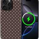 for iPhone 16 Pro Max Case for Women Girl Men Boy, Compatible with MagSafe, Shockproof Soft Silicone & Hard PC Shell Protective Case for iPhone 16 Pro Max - Brown & Pink Polka Dot Cute