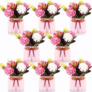 Zeyune 8 Pieces Pink Flowers in Ceramic Vase Women Pink Office Decoration Table Flowers Centerpieces Small Fake Hydrangeas with Pot for Spring Party Wedding Decor Mother Gifts