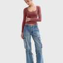 PUMIEY Women's Long Sleeve T Shirts Scoop Neck Slim Fit Going Out Tops Double Lined Basic Tee Smoke Cloud Collection (L)