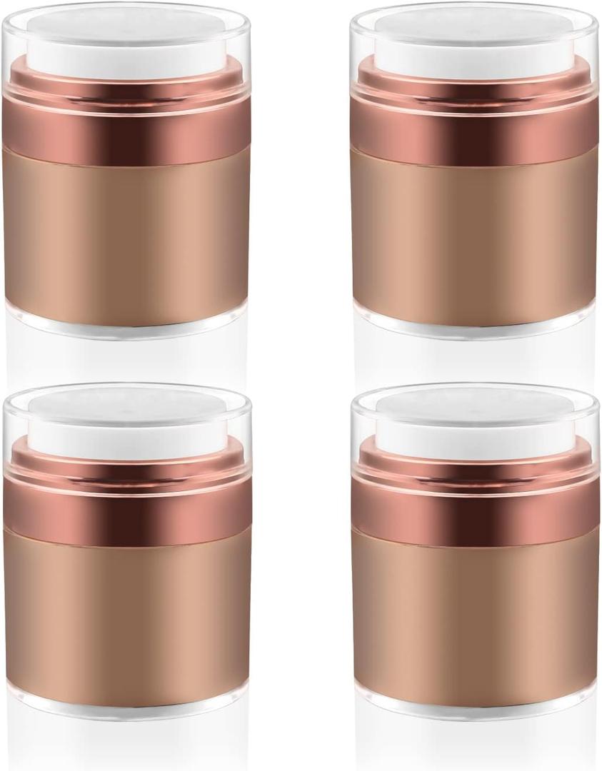 Cositina 4 Pack Airless Pump Jars,1.7Oz/50ml Empty Acrylic Airless Makeup Cosmetic Jar with Press Pump,Refillable Travel Lotion Jar With Lid for Thick Moisturizer,Creams,Gel Lotion,Rose-Golden