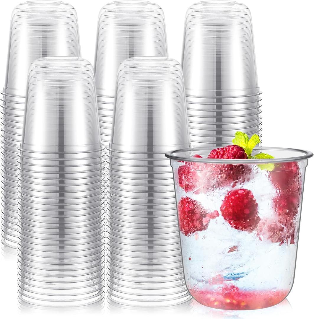 Ziliny 500 Pcs Disposable Stemless Glasses 12oz Crystal Plastic Wine Glasses Clear Classic Pet Cup for Meeting Weddings Birthdays Cocktail Christmas Party Supplies (Clear), about 12oz