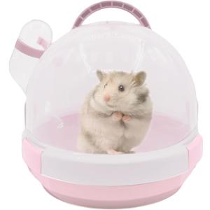 Hamster Carrier Cage PortableCages Small Animals Carry Travel Case with Water Bottle Plastic BreathableGuinea Pig Outgoing Cage for Dwarf Hamster Ferret Chinchillas Hedgehog (Pink)